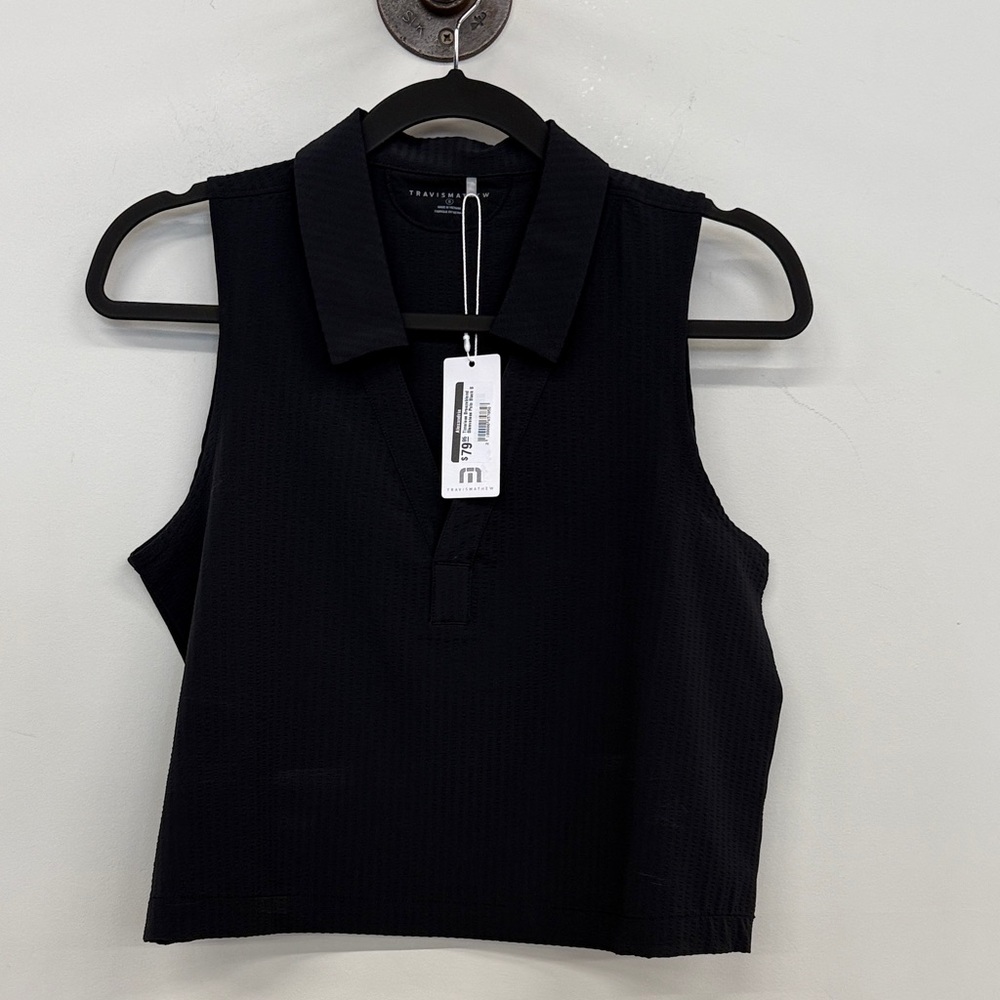 Travis Mathew Black Collared Crop Top